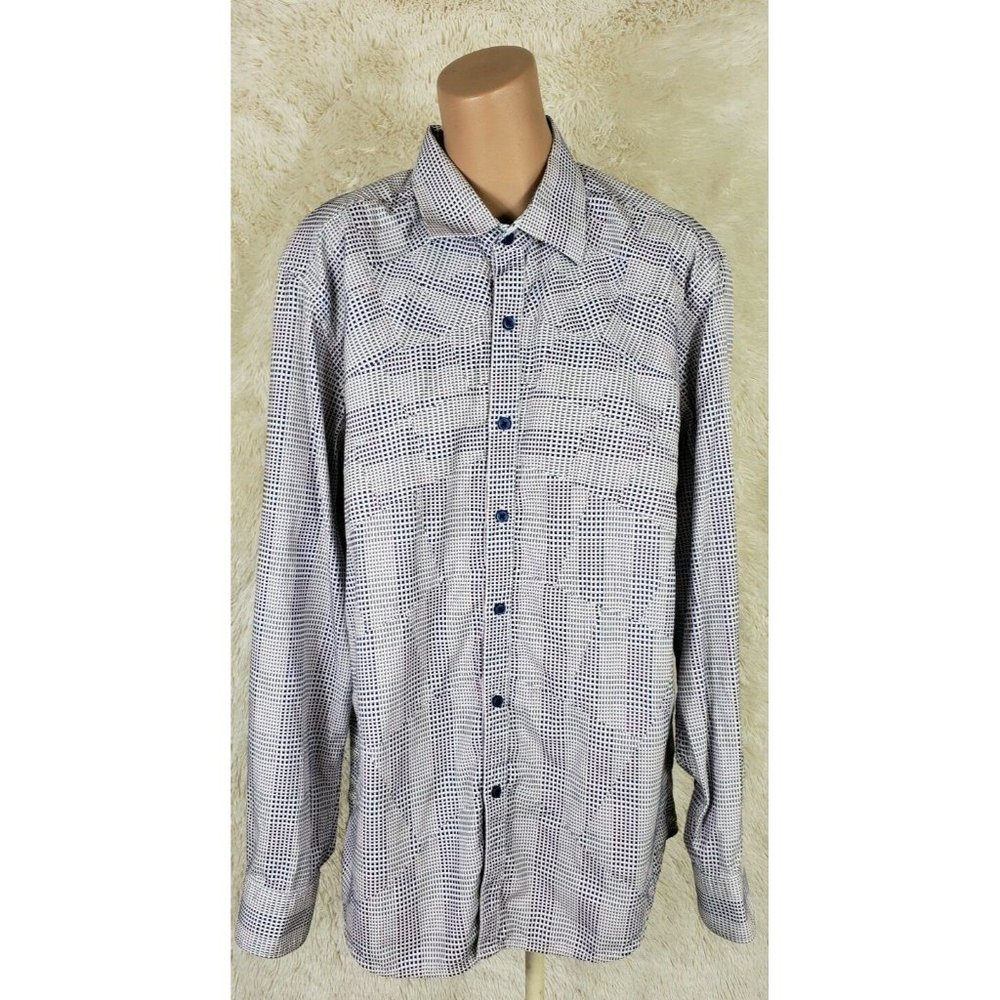 Robert Graham Button Down Shirt Size XL Flip Cuff Classic Fit Patchwork Navy C